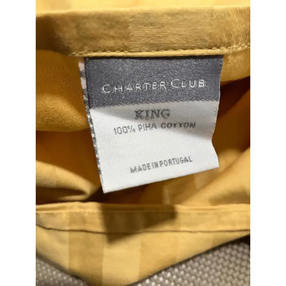 Charter Club King Pillowcase Sham 100% Pima Cotton Gold Stripe Portugal